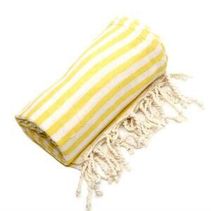 Linum Home NWT Yellow stripe Turkish Cotton Beach Towel Pool Large cruise vacay